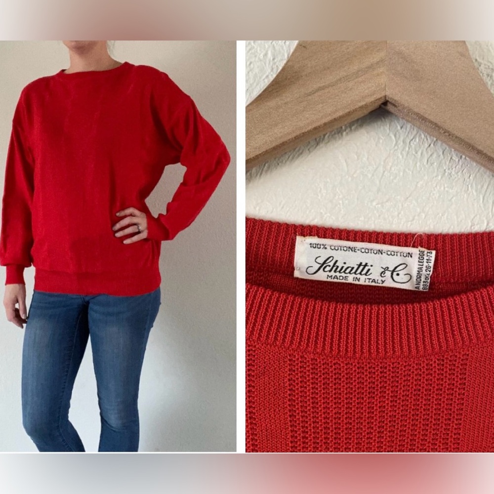 70s Men’s Made In Italy Schiatti & Co Red Sweater Vintage Designer 100% Cotton